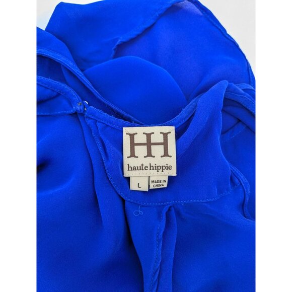 Haute Hippie Sheer Blouse Women Size L 100% Slik Slouch Open Back Preppy Office - Picture 12 of 15